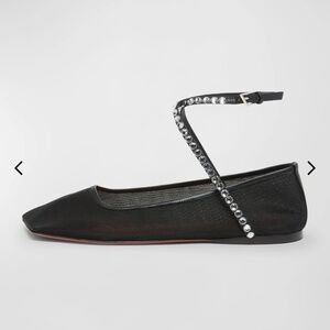 Ane Mesh Crystal Ankle-Strap Ballerina Flats